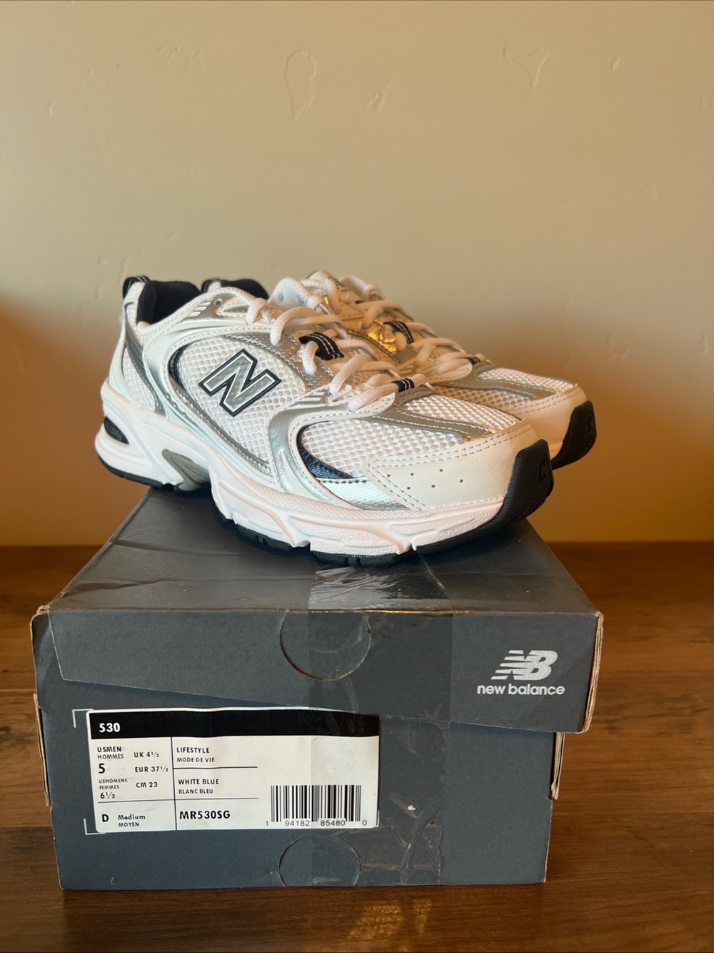 New Balance 530 Lifestyle Women’s White Silver Blue Athletic Sneakers